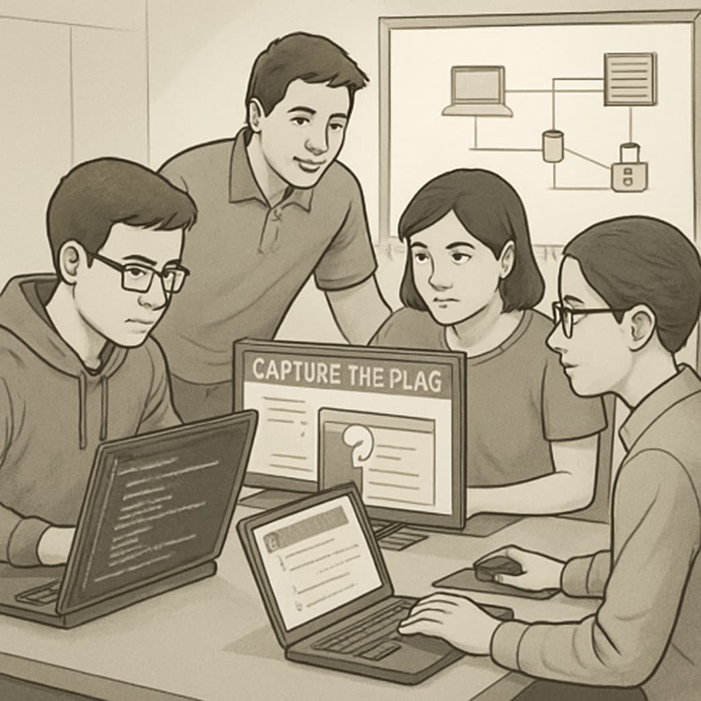 A cybersecurity student participating in a CTF competition, showcasing teamwork and real-world problem-solving. Cybersecurity student solving challenges in a CTF competition