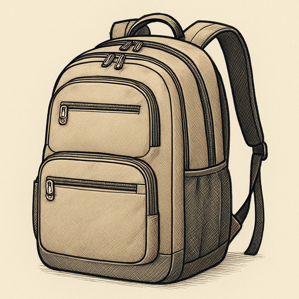 A durable college backpack with multiple compartments, ideal for carrying books and a laptop. Durable college backpack with compartments for books and laptops.