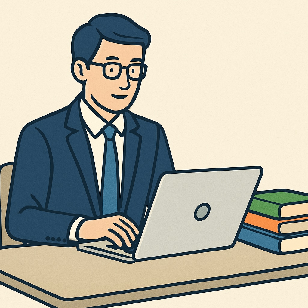 A busy professional working on a laptop with textbooks beside them, symbolizing the balance between work and study. A professional managing work and study tasks for a master’s degree and career goals.
