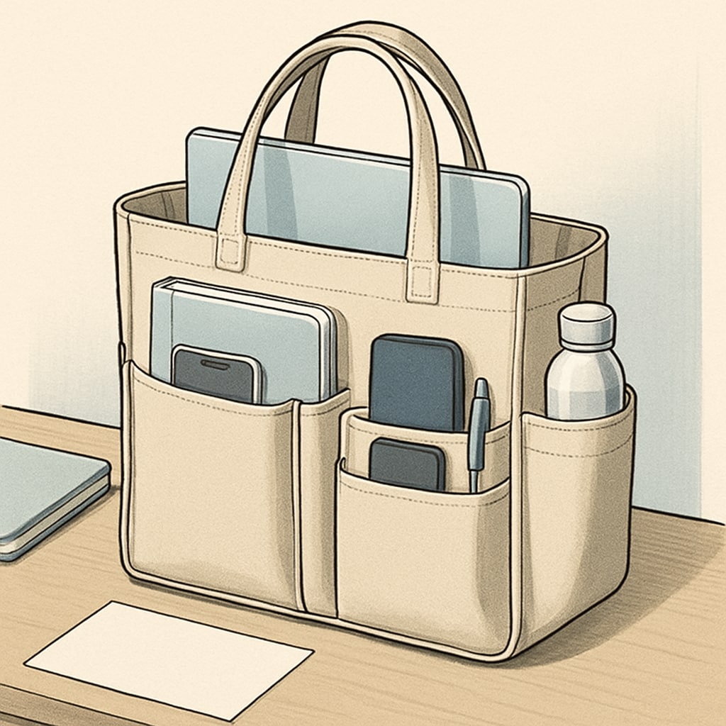 Stylish tote bag with organized compartments for students.