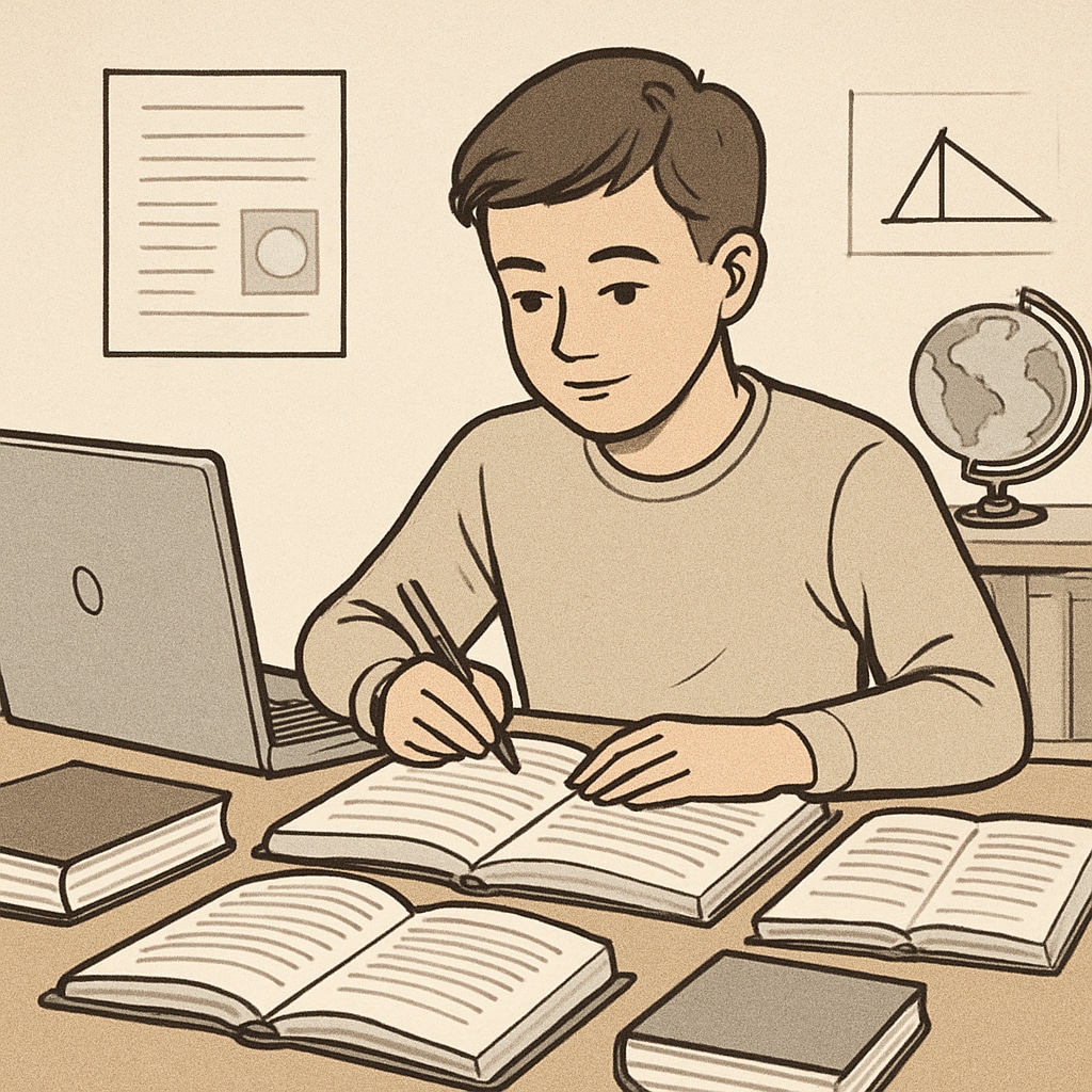 A student sitting at a desk with books and a laptop, representing active learning strategies. A student studying with books and a laptop, illustrating study methods research.