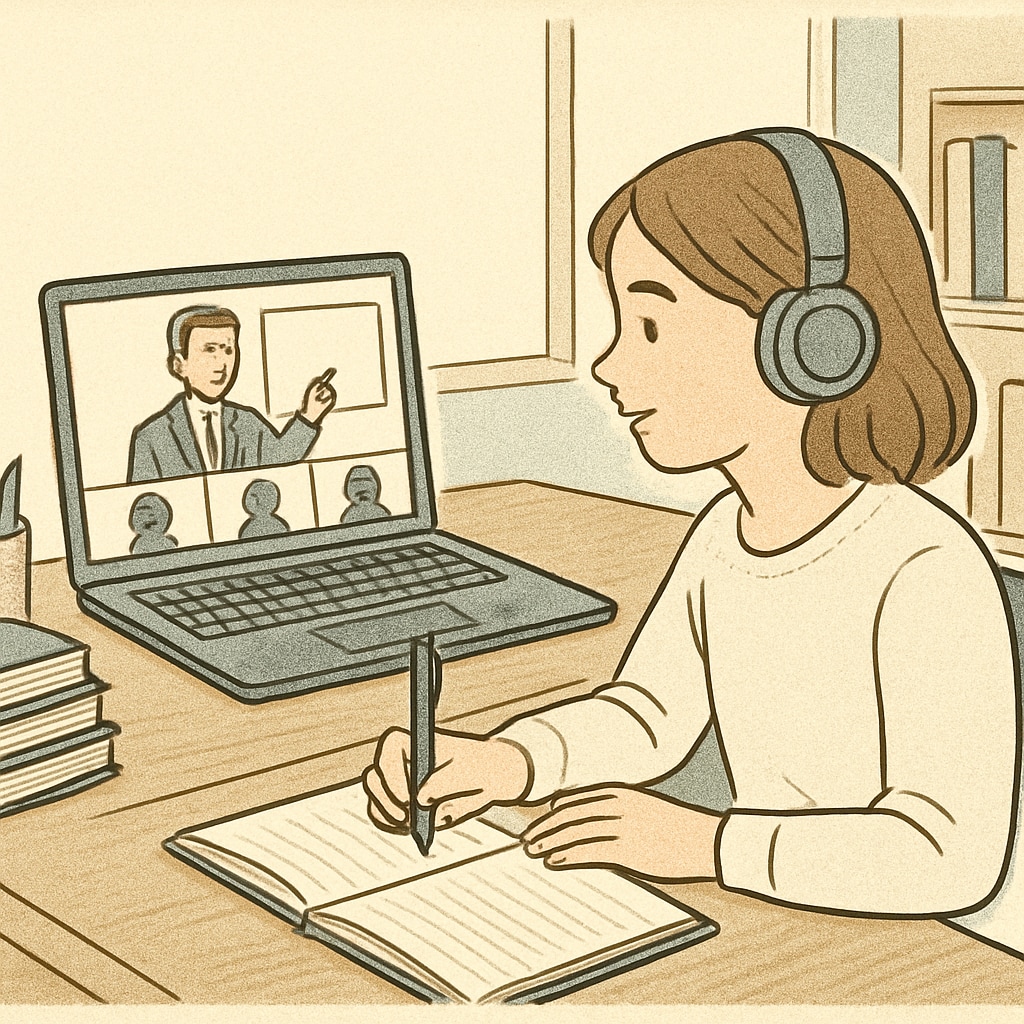 A student engaged in an online class, highlighting the flexibility and accessibility of virtual learning. A student participating in an online class for a high school diploma.