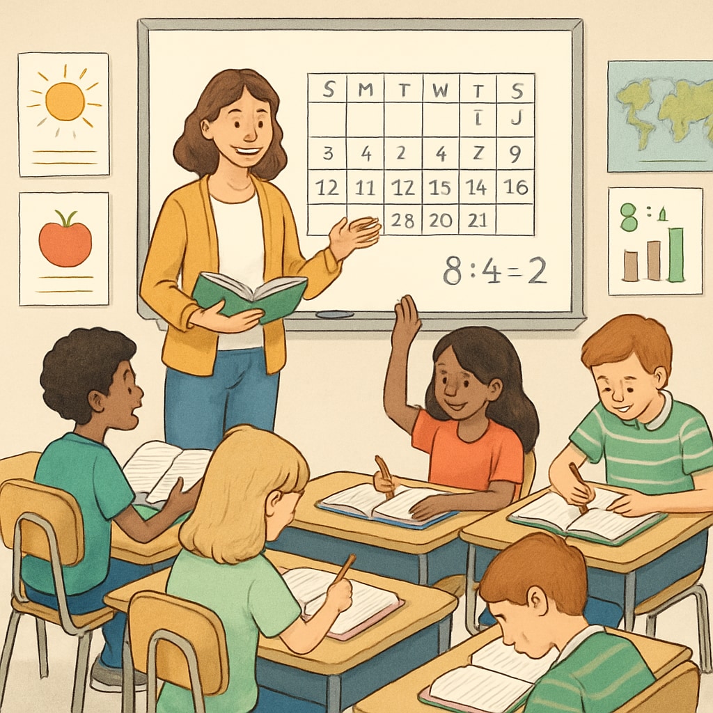A classroom with students actively engaged in learning under a year-round education model. Year-round education model classroom enhancing knowledge retention.