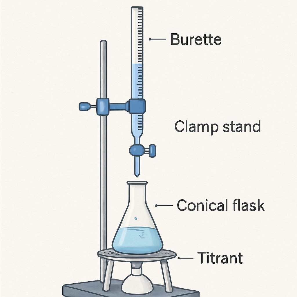 A Chemix diagram showing a titration experiment setup. Chemix software showcasing a titration experiment diagram for chemistry.
