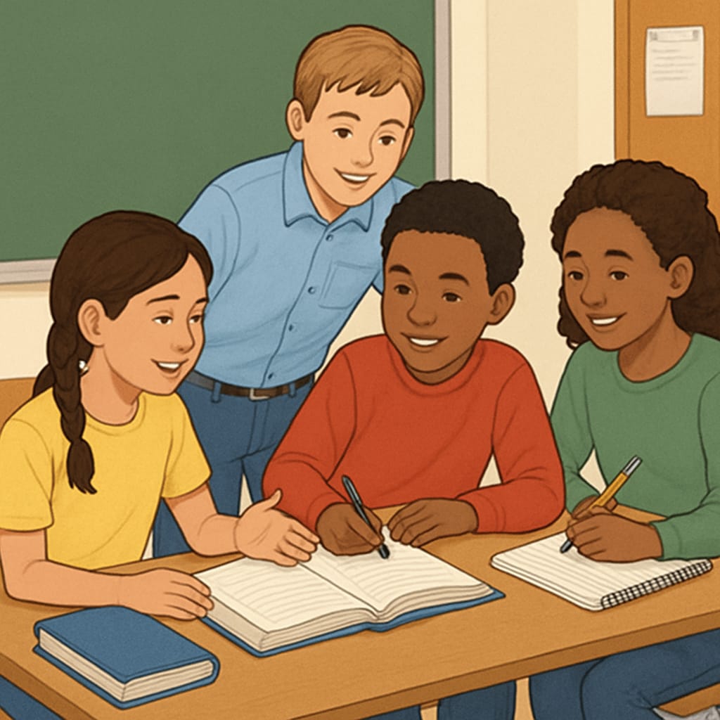 Students in a classroom promoting inclusivity and social equity in education.