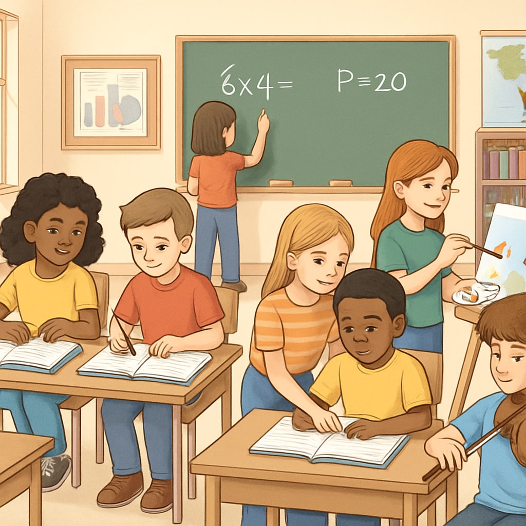A classroom where students are engaging in diverse activities, showcasing both academic and non-academic talents. Students engaging in diverse activities, representing academic and non-academic skills.