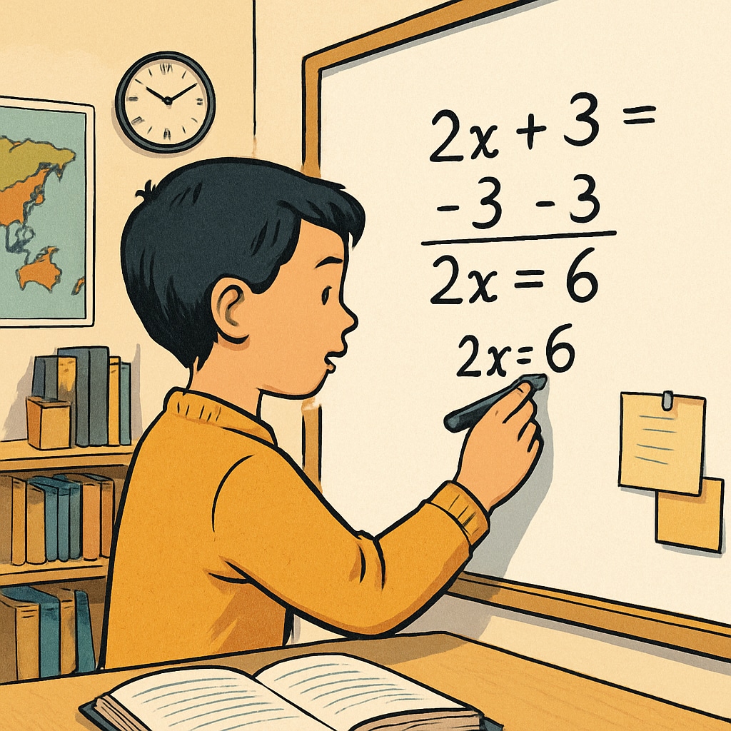 A student working on a math problem on a whiteboard in a classroom setting. High school student solving math problems on a whiteboard.