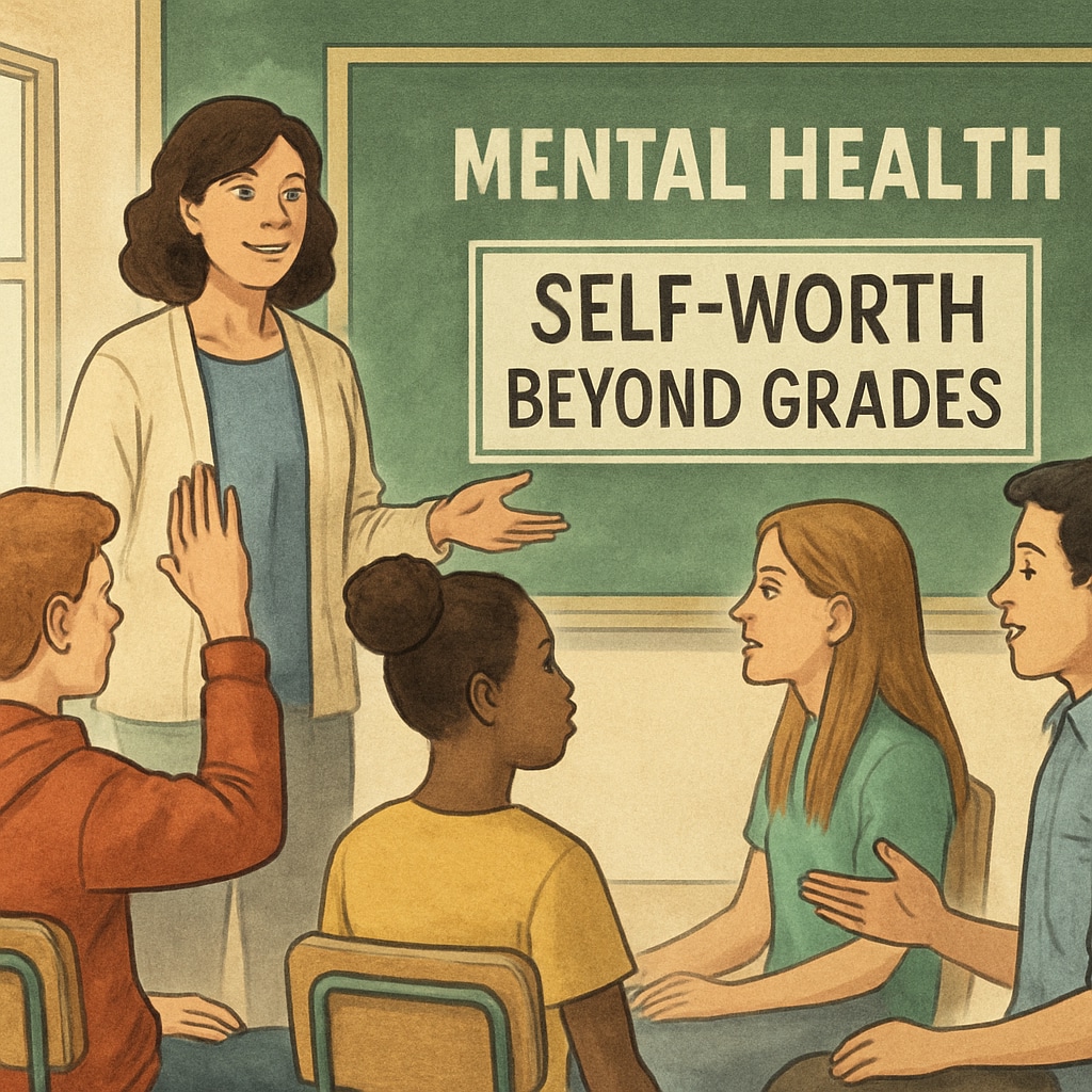 Students participating in a mental health workshop, emphasizing the importance of self-worth beyond academic success. Students in a mental health workshop, highlighting self-worth beyond academics.