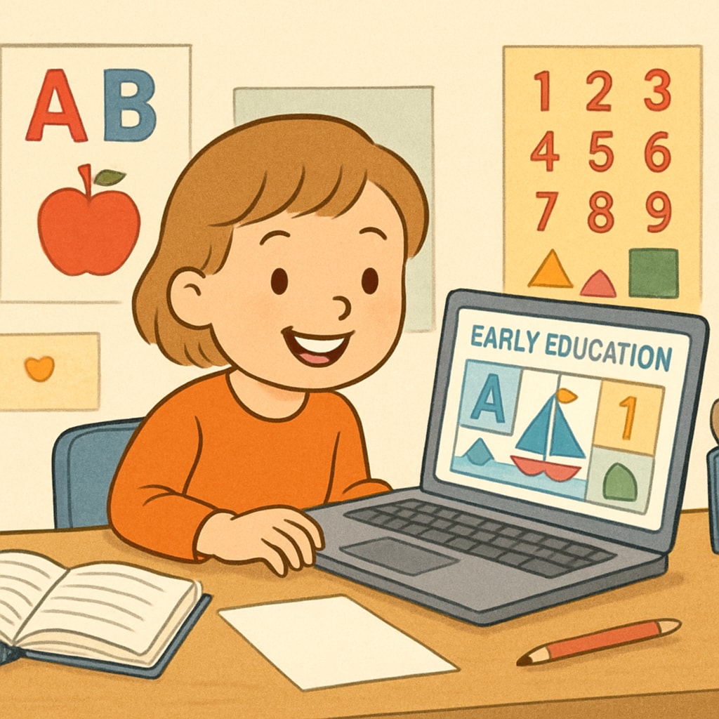 Child learning from an early education website using a laptop.