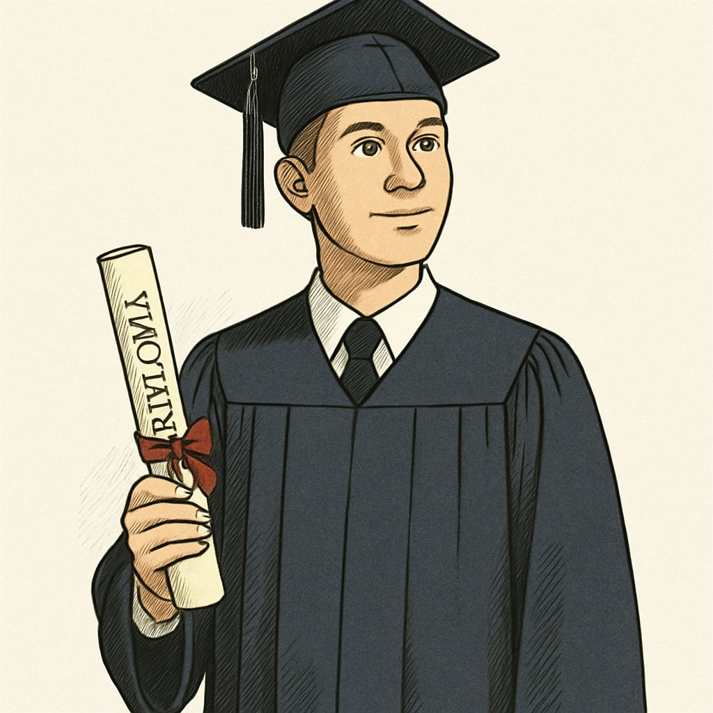 A high school graduate holding a modified diploma, with a hopeful expression suggesting future opportunities. A graduate with a modified diploma considering future academic options.
