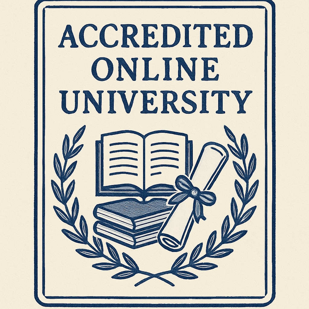 A badge or certificate indicating accreditation for online universities. Image of an accreditation badge or certificate, emphasizing the importance of accredited programs.