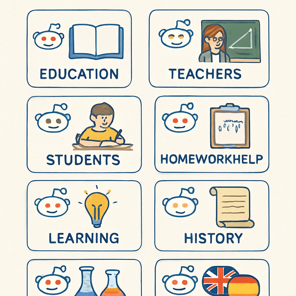A graphic showing various Reddit subforum categories, with education-related topics highlighted. Visual representation of Reddit subforum categories with a focus on education.