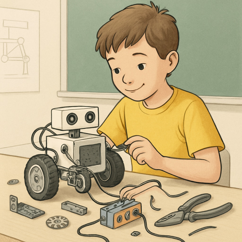 A child engaging in a robotics workshop, showcasing hands-on enrichment activities for gifted students. Gifted student participating in a robotics enrichment program for holistic development.