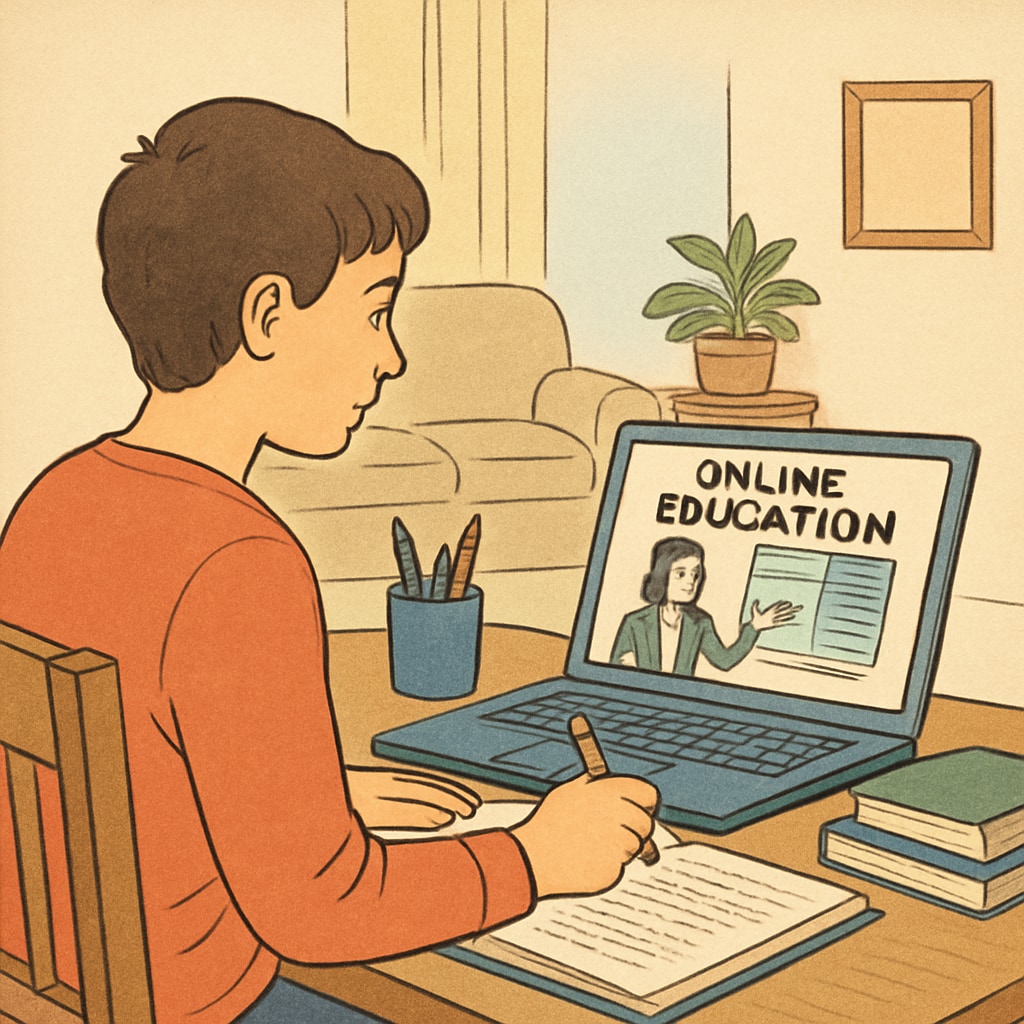 A student studying on a laptop at home, symbolizing online education accessibility. Online education with GED and high school diploma studies.