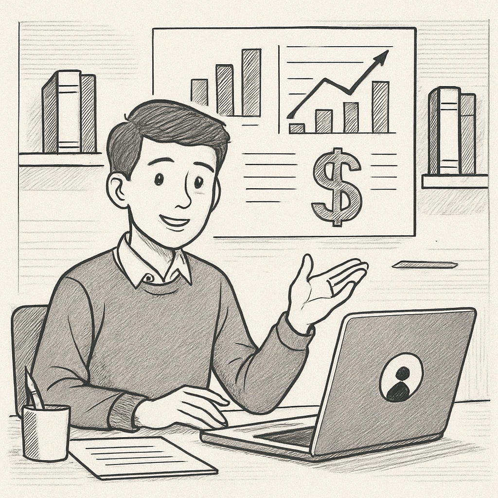 A teenager teaching business lessons online, symbolizing youth-led initiatives in education. Teen-led nonprofit providing free business education for children aged 8-14.