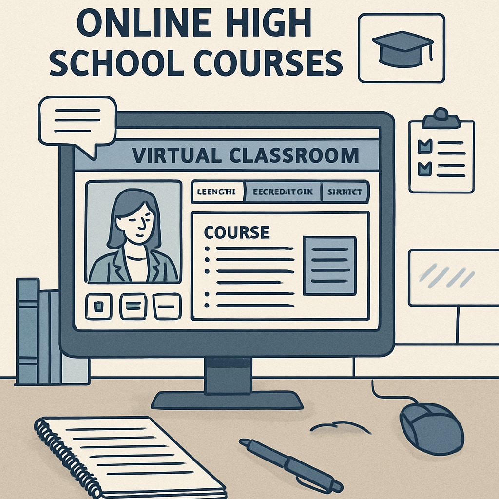 A virtual classroom setting, showcasing online high school courses. Online high school diploma courses for remote learners.