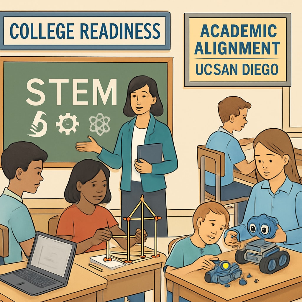K12 students participating in STEM-focused activities for college readiness inspired by UC San Diego's expansion.