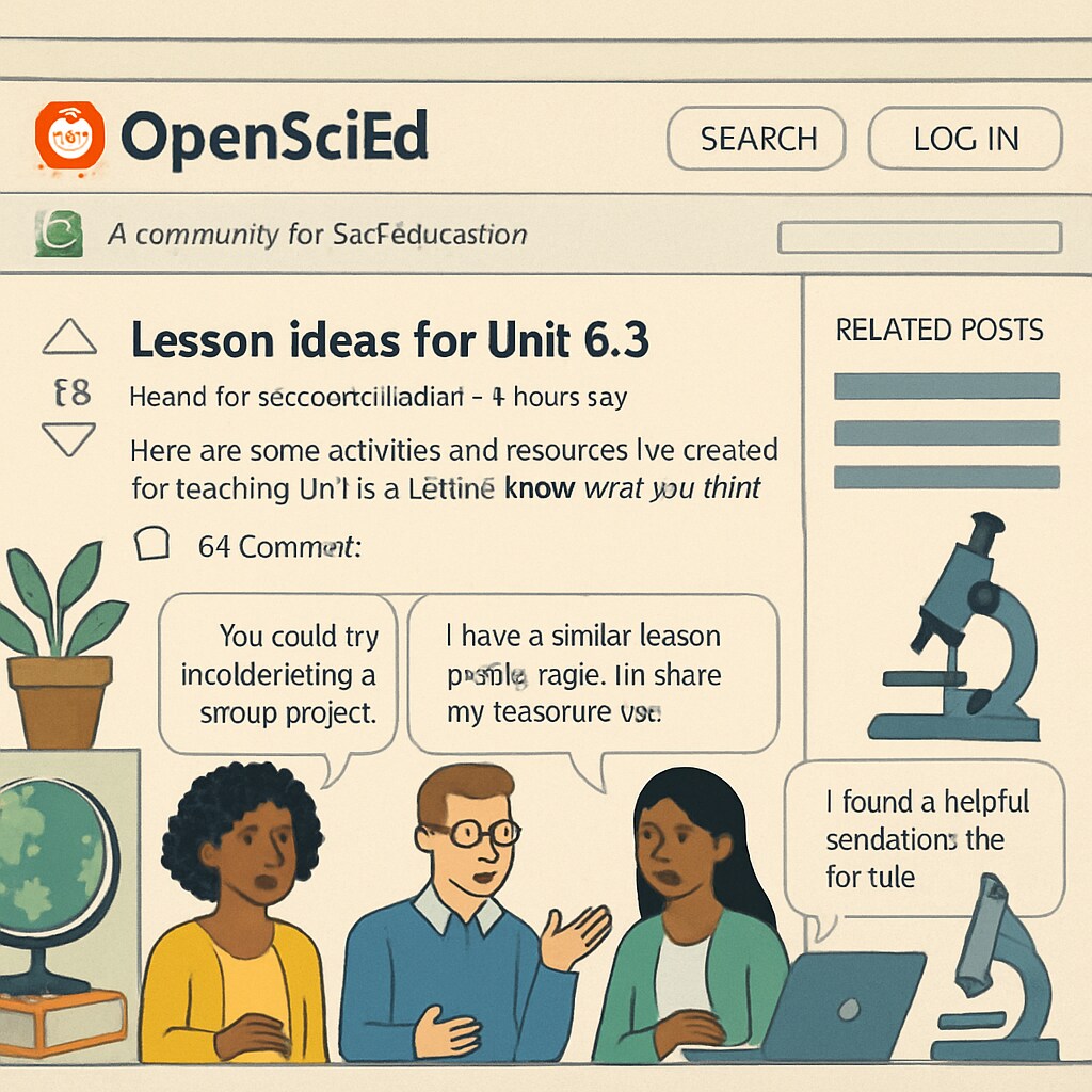 Reddit discussion on OpenSciEd curriculum with teachers exchanging lesson ideas.