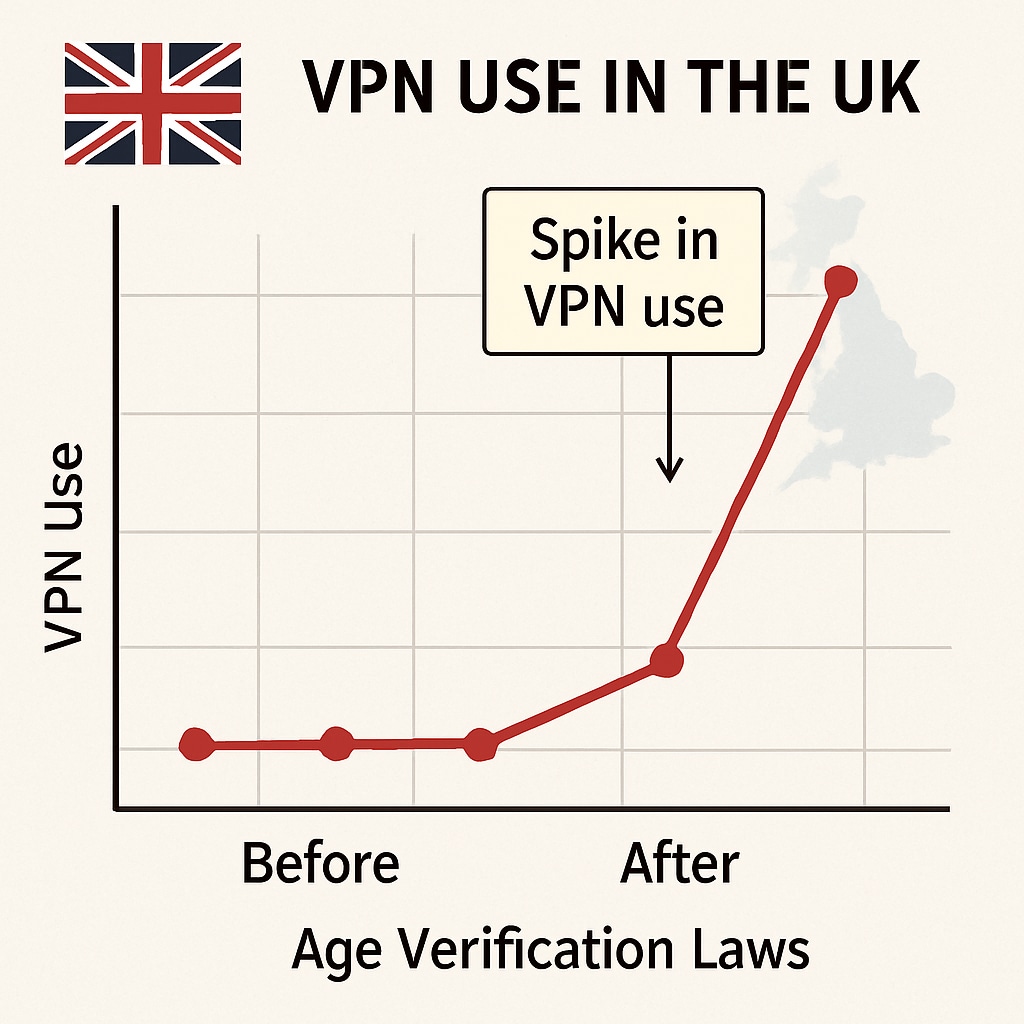 VPN usage spike chart in the UK related to age verification laws