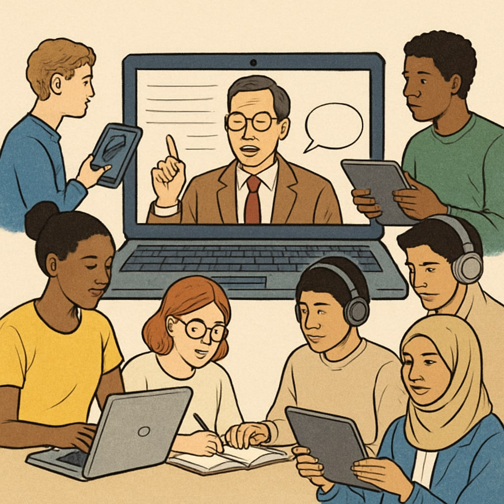 Online students attending a virtual lecture in an affordable business program.