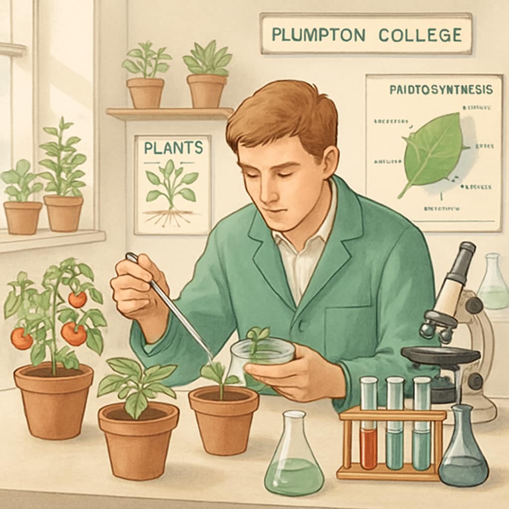 A student working in a horticulture lab at Plumpton College, illustrating the integration of vocational and academic studies. Plumpton College student in a horticulture lab, demonstrating how vocational training complements GCSE academics.