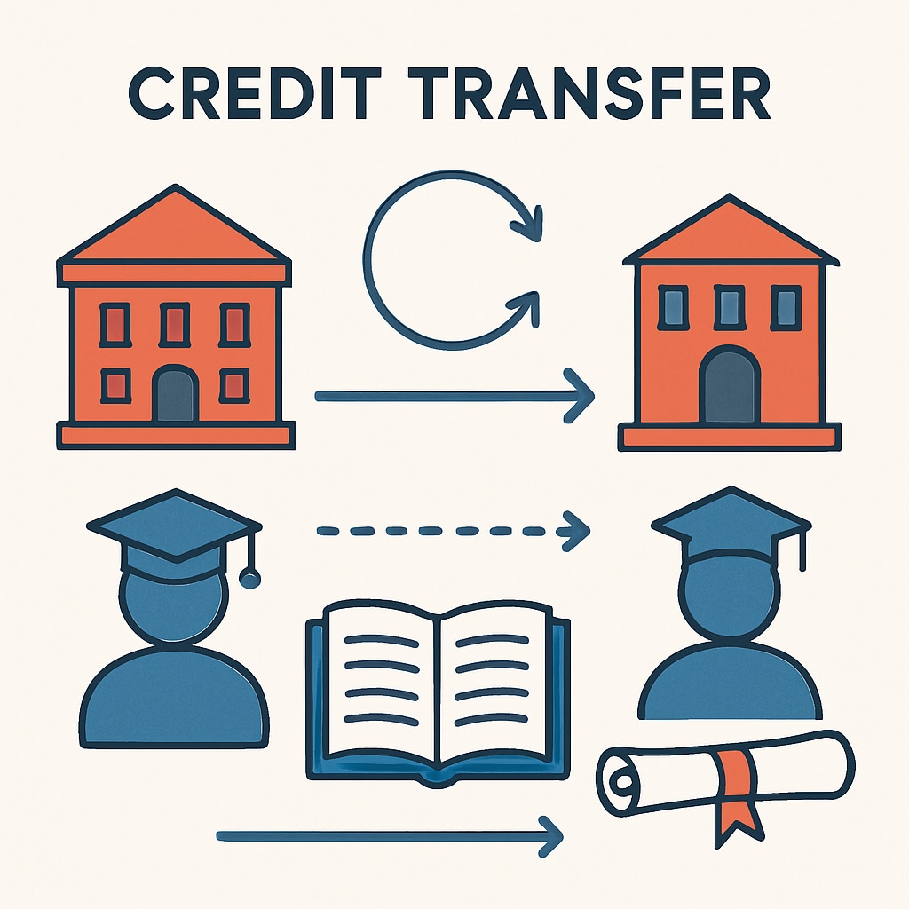 A visual representation of a credit transfer system, highlighting how students can resume education without losing progress. Diagram showing the flexibility of credit transfers in online high schools.