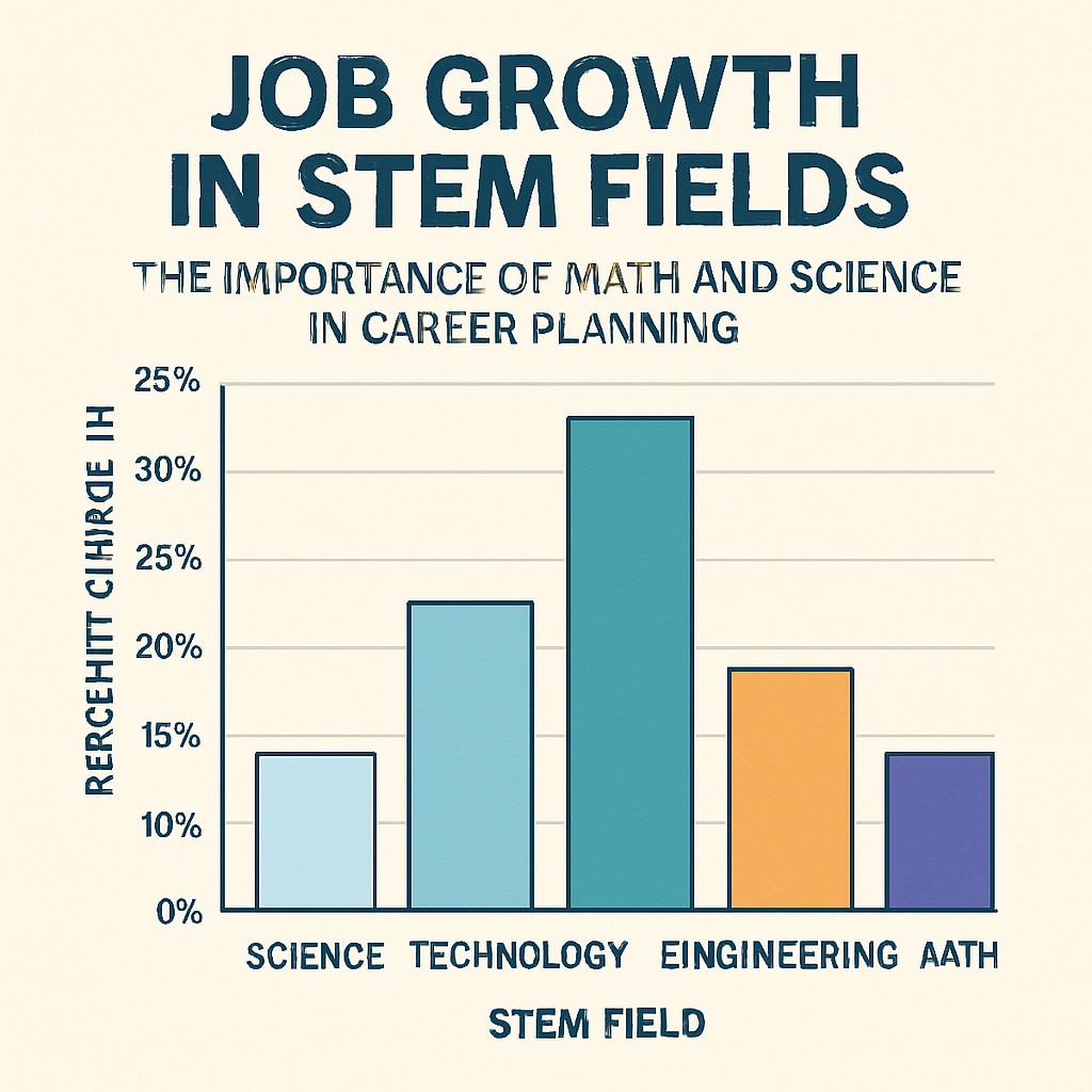A graph or chart showing job growth trends in STEM fields, emphasizing the relevance of math and science in career planning. STEM job growth chart illustrating opportunities for math and science enthusiasts.