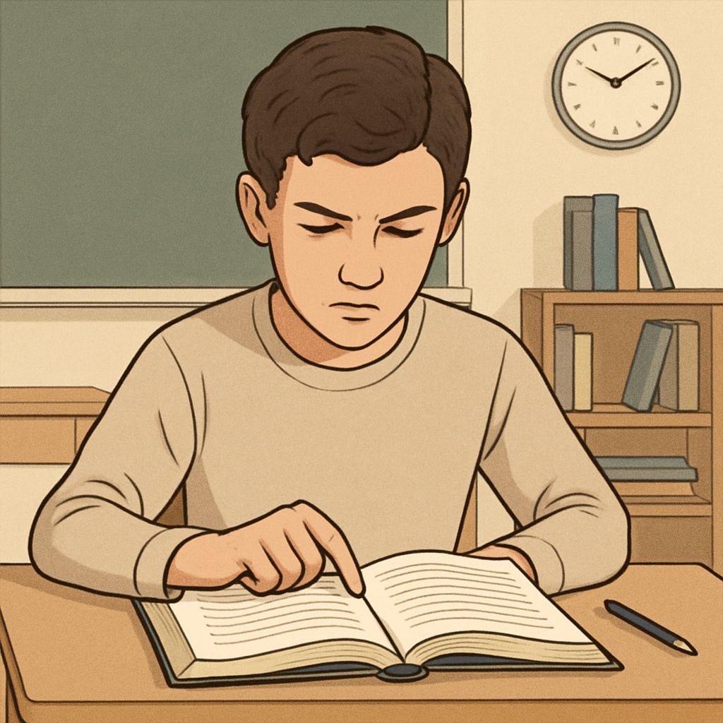 A student reading a passage during an exam, focusing on the text to understand its purpose. Functional Skills English exam student reading passage.