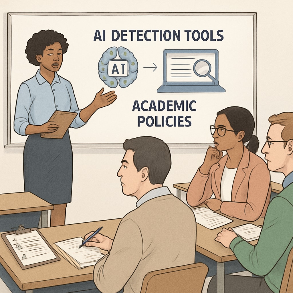 Teachers attending a workshop on AI detection tools and academic policies. Educators learning about AI detection tools to ensure academic integrity in schools.
