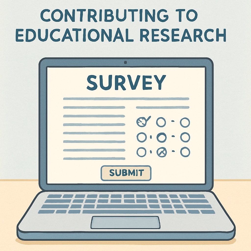 A survey form displayed on a laptop, emphasizing the importance of contributing to educational research. Survey form for K12 learning strategies study displayed on a laptop