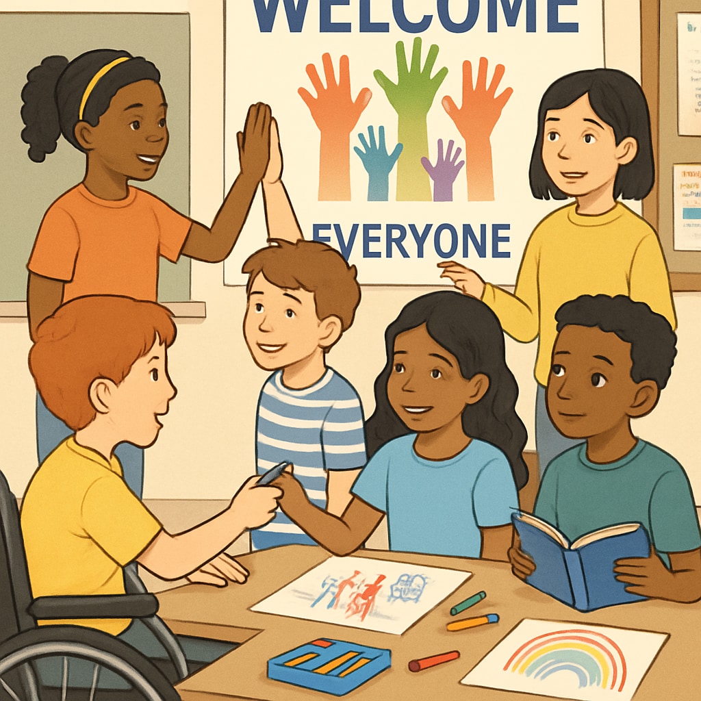 A group of K-12 students engaging in activities promoting diversity and inclusion. Students participating in activities promoting diversity and inclusion in schools.
