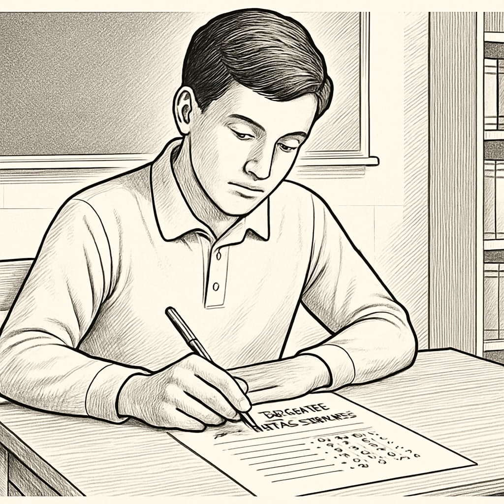A close-up of a student filling out a survey questionnaire, representing the research process in education. A student completing a survey questionnaire about learning methods and challenges.