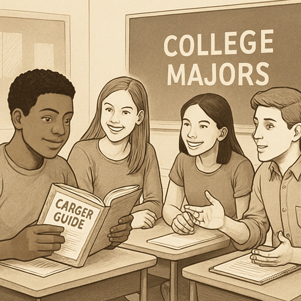 High school students discussing college majors and career options.