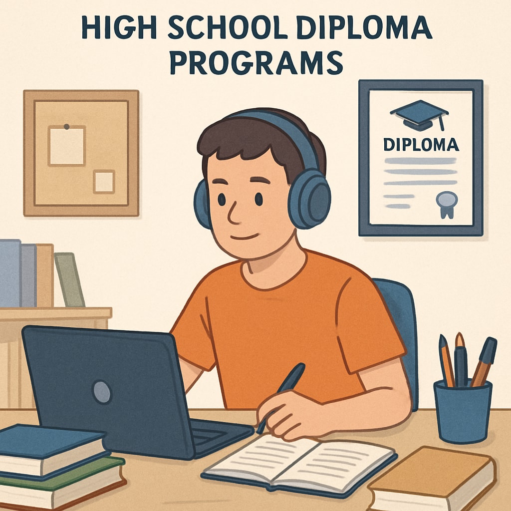 A student studying at home using a laptop, symbolizing the flexibility of online high school diploma programs. Online high school diploma flexibility for international students.