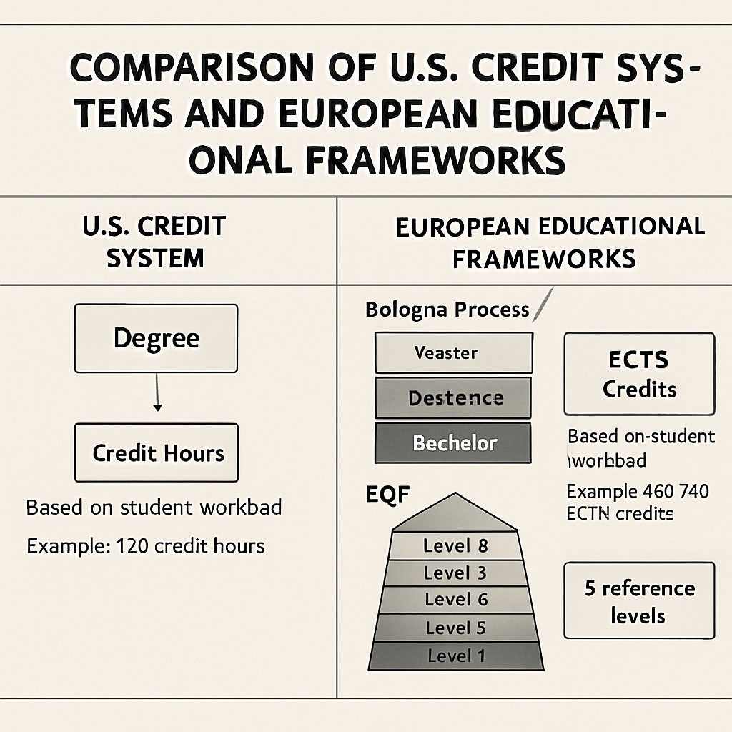A visual comparison chart of U.S. credit systems vs. European educational frameworks. U.S. vs. European credit systems comparison chart for online high school education.