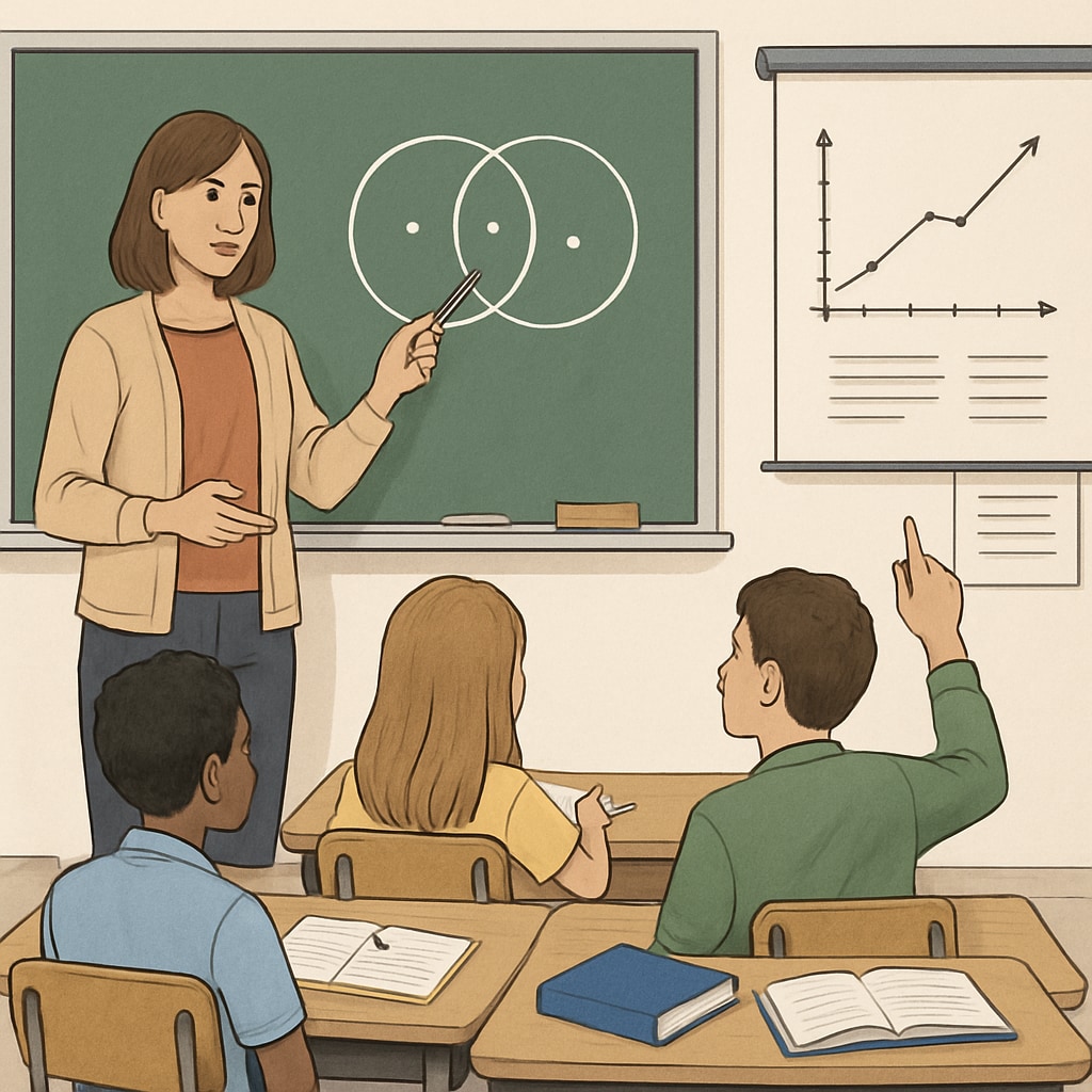 A teacher guiding students in a classroom, emphasizing interactive learning methods. Teacher engaging students in interactive learning, K12 education.