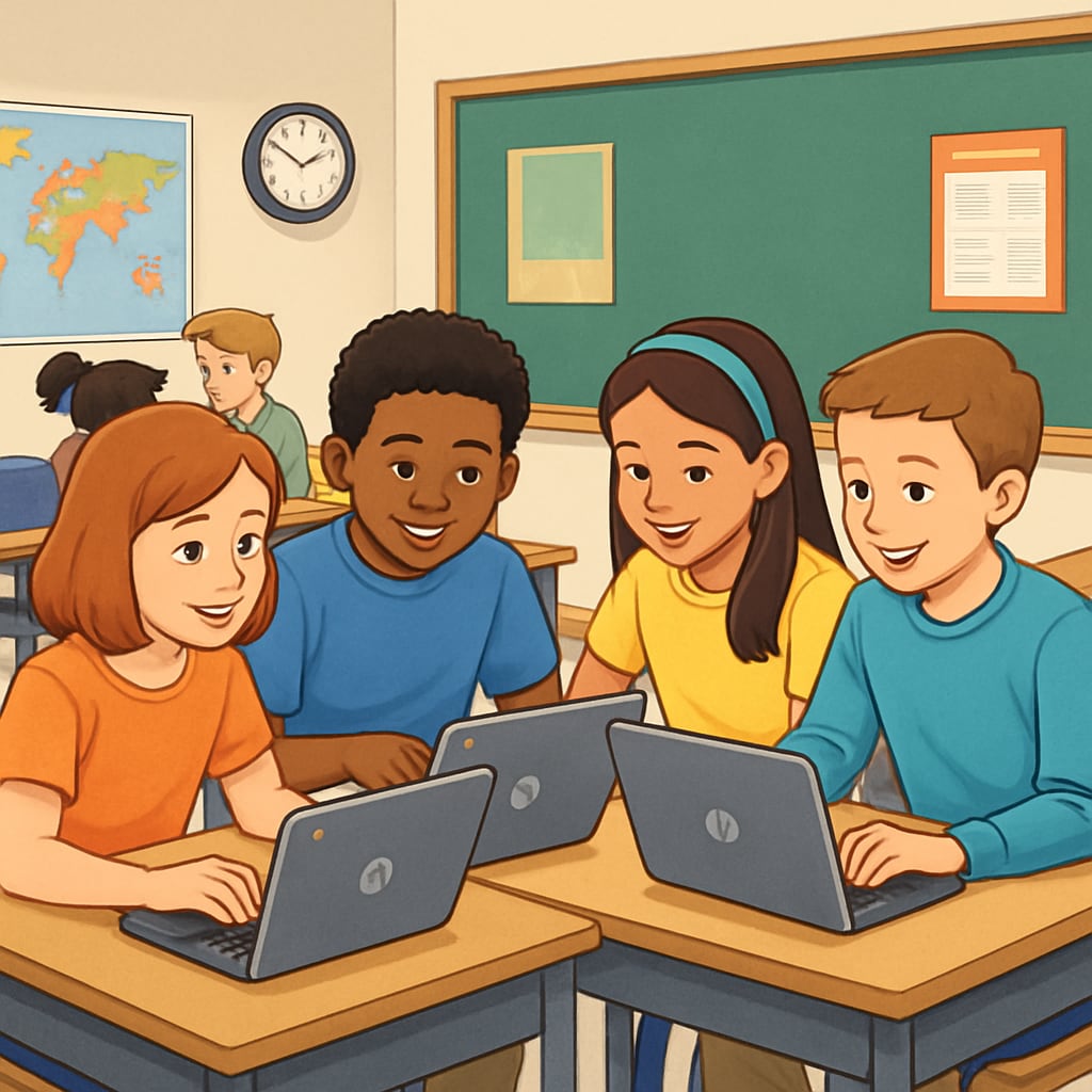 K-12 students using Chromebooks to enhance collaboration and efficiency.