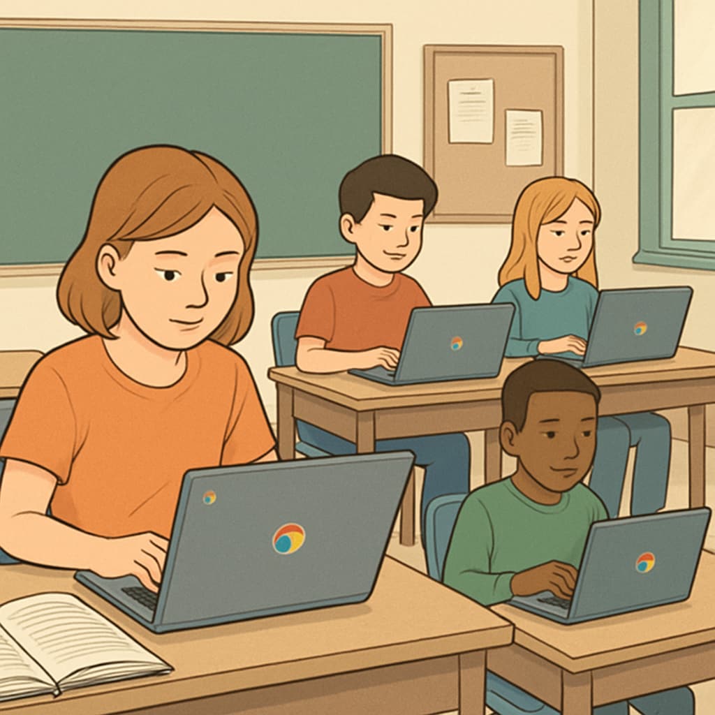 Students using Chromebooks in a digital classroom setting.