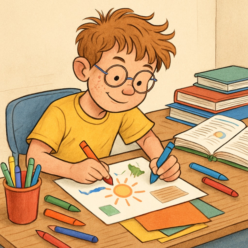 A student with ADHD working creatively on a project, illustrating their unique potential beyond standardized testing. A student with ADHD engaging in a creative activity, emphasizing potential beyond standardized tests.