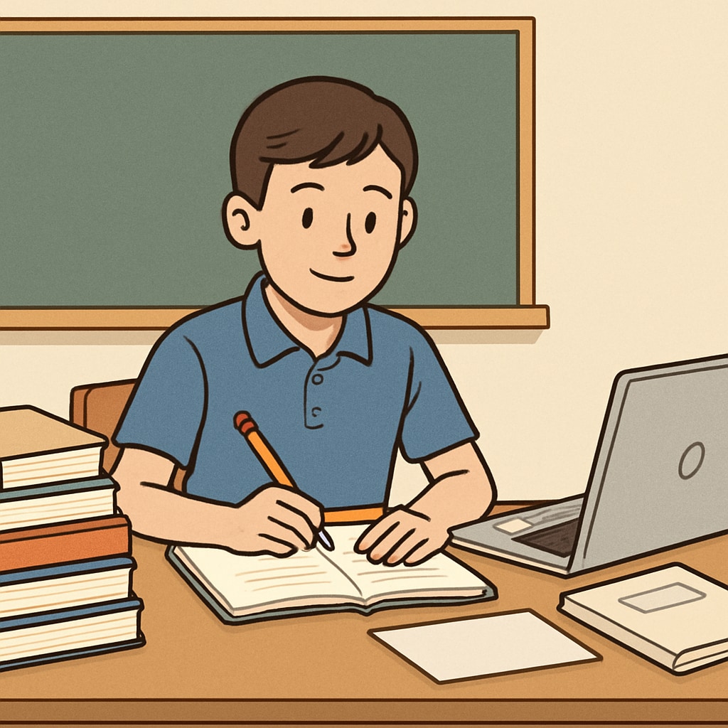 A K12 student studying at a desk, surrounded by books and a laptop, symbolizing early preparation for U.S. graduate studies. K12 student preparing for U.S. graduate studies