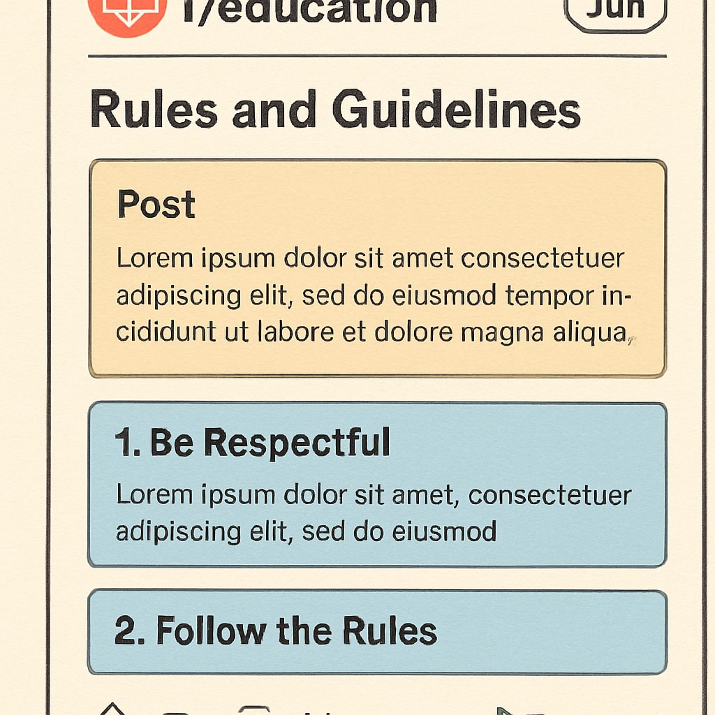 A screenshot of a popular education subreddit with highlighted sections for rules and guidelines. A Reddit education subreddit displaying its community rules and guidelines.