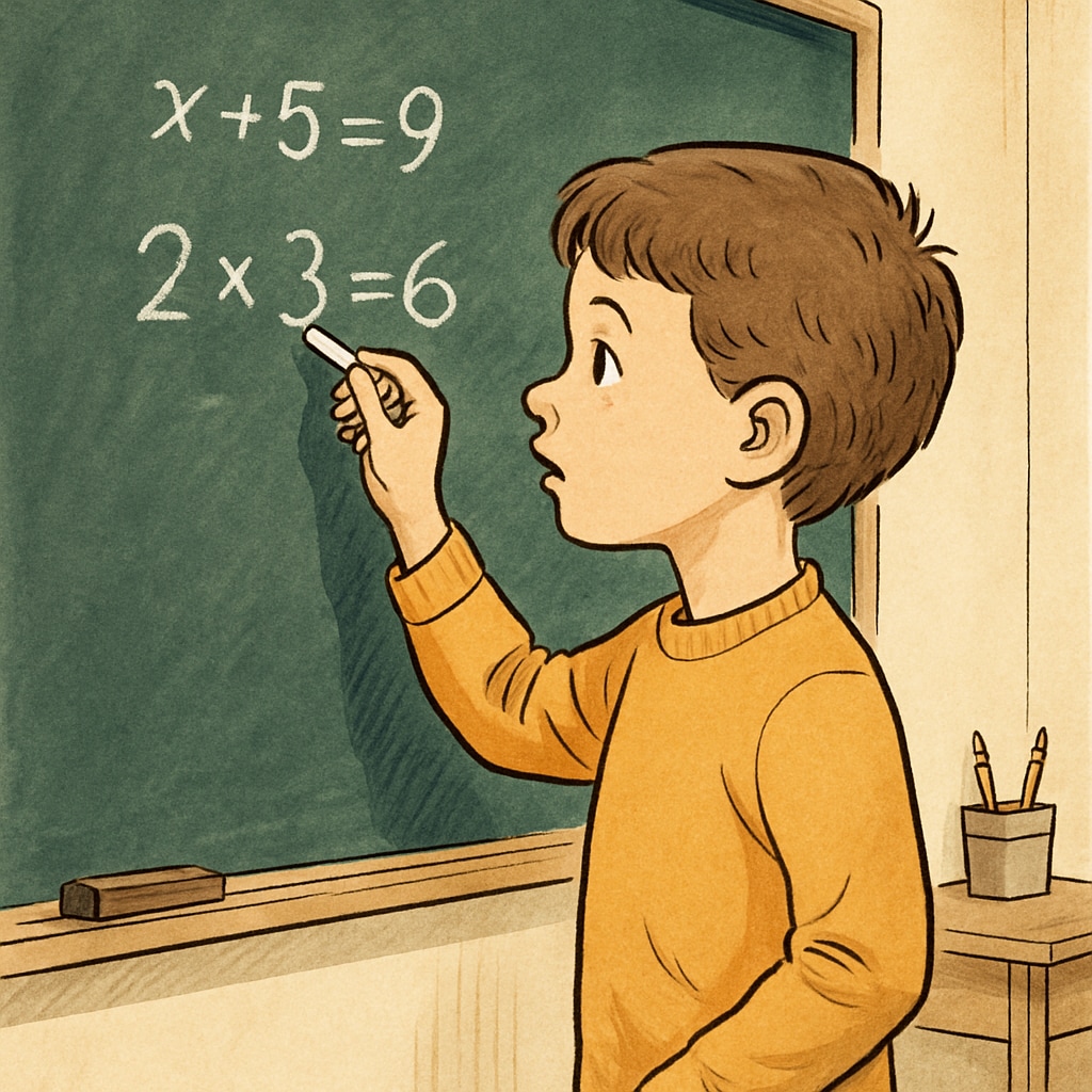 A student enthusiastically solving math problems on a chalkboard, illustrating mathematics education.
