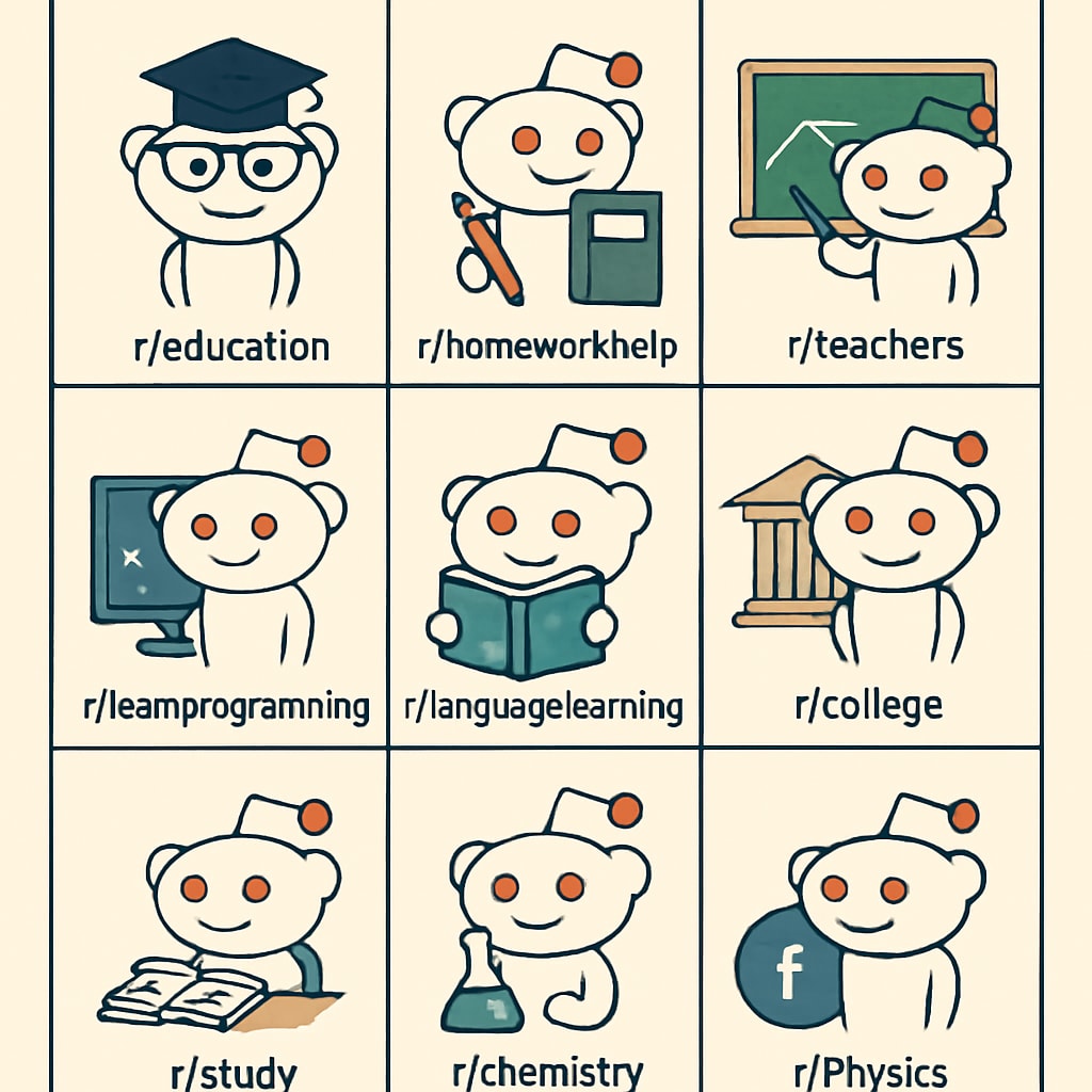 A collage of subreddit icons representing various education communities on Reddit. Icons of education-related subreddits on Reddit’s platform for teachers.