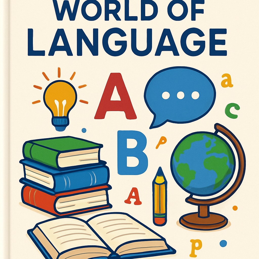 A vintage elementary language textbook with colorful illustrations representing A colorful vintage textbook titled