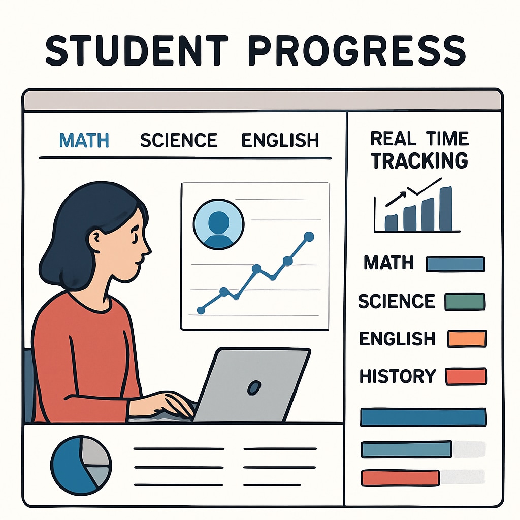 A digital dashboard showing real-time tracking for student learning outcomes.