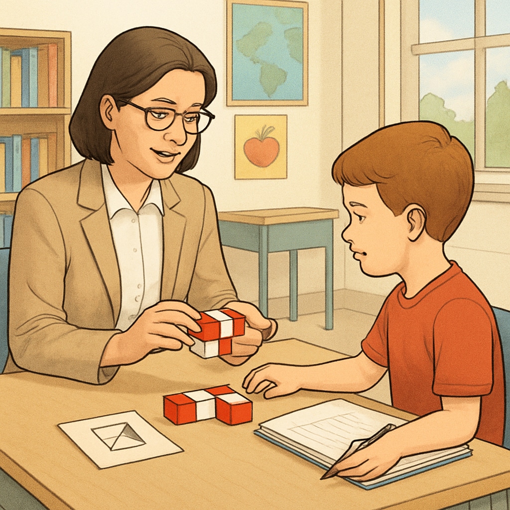 A psychologist working with a child during a one-on-one WISC assessment session, highlighting the test's personalized approach. Psychologist conducting a one-on-one WISC test assessment with a child.