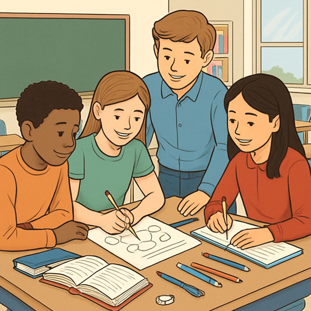 Students collaborating in a classroom, showcasing learning assessment systems beyond grades.