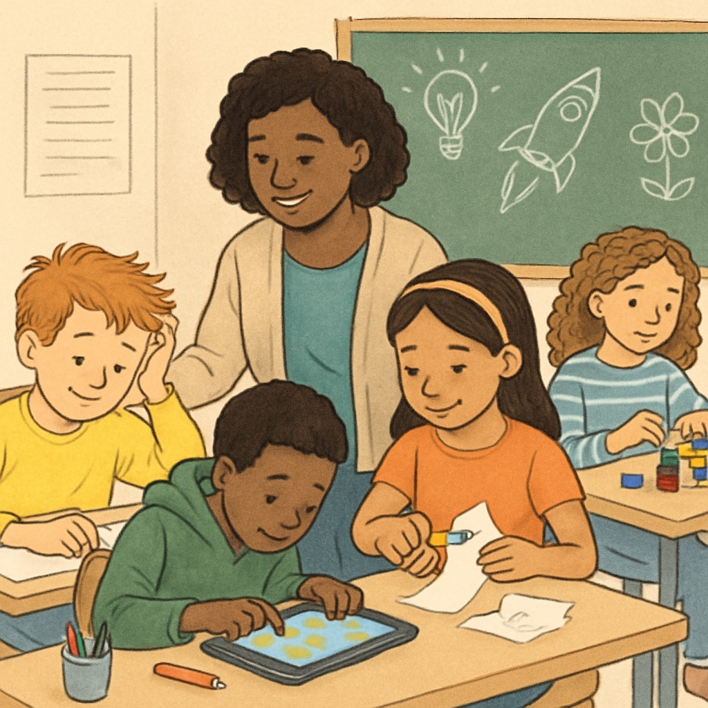 A classroom setting with students working on creative projects, showcasing inclusive learning methods for ADHD students. Inclusive learning environment for ADHD students in gifted education programs.