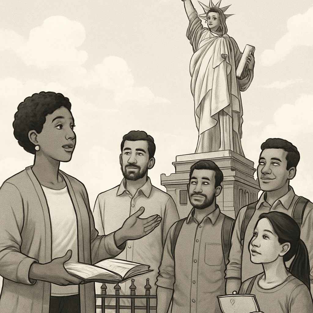 Foreign students visiting a historical landmark in NYC for cultural adaptation.
