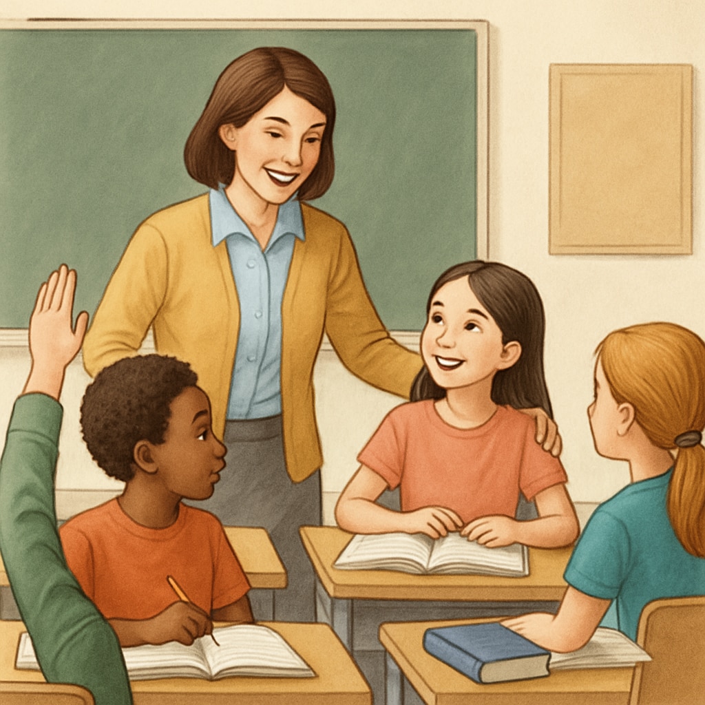 Classroom scene showing teacher fostering emotional care in education.